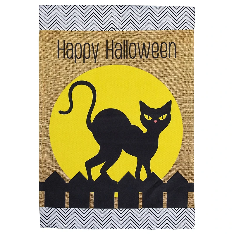 18" x 12.5" Black Cat Happy Halloween Outdoor Garden Flag