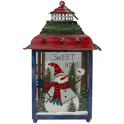 15" Red, Green & Blue Snowman Christmas Lantern