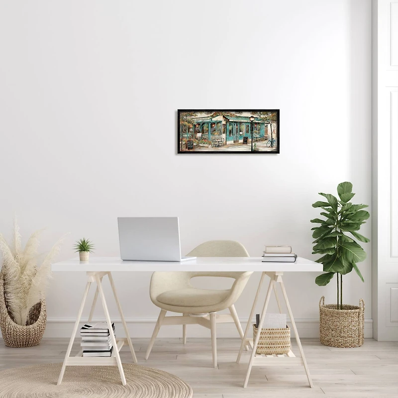 Stupell Industries European City Streets Traditional Restaurant Architecture Sidewalk Scene Framed Wall Art