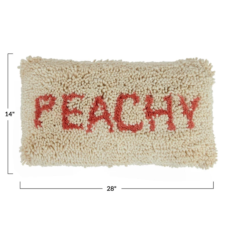 Hello Honey® Cream & Red "Peachy" Tufted Wool & Cotton Lumbar Pillow