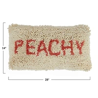 Hello Honey® Cream & Red "Peachy" Tufted Wool & Cotton Lumbar Pillow