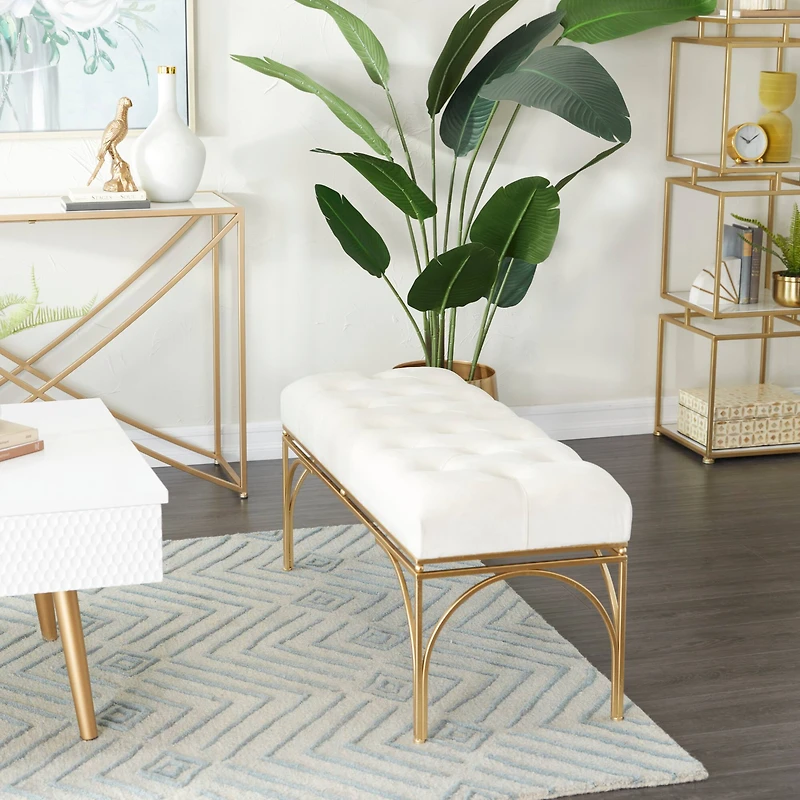 White Metal Glam Bench, 18" x 39" x 16"