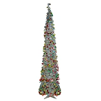 6ft. Pre-Lit Silver Tinsel Artificial Pop-Up Christmas Tree, Clear LED Lights