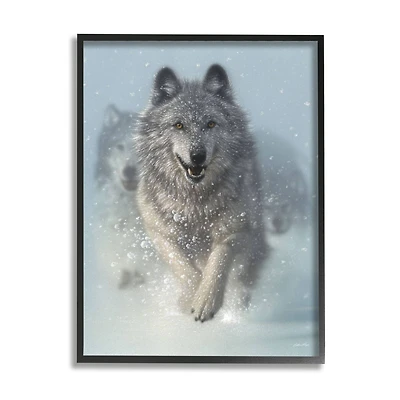 Stupell Industries Wolves Running Through Snow Siberian Wild Winter Animals Framed Wall Art