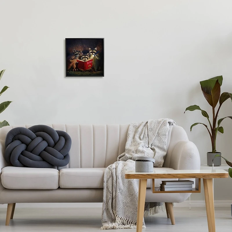 Stupell Industries Fun Raccoon Trio Reading Book Framed Giclee Art