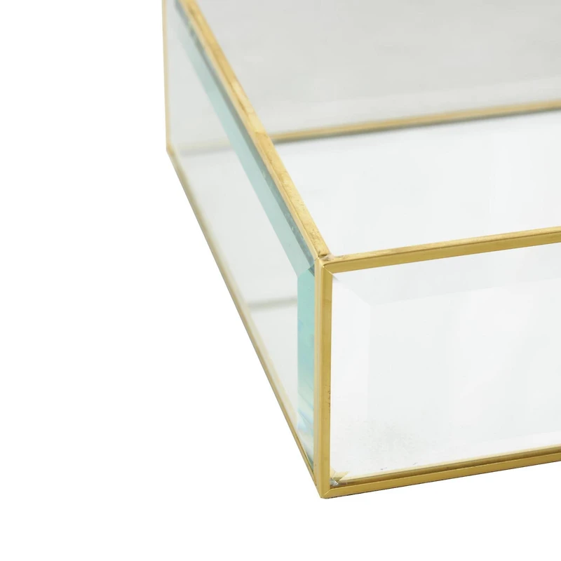 Clear & Gold Beveled Glass & Metal Rectangle Jewelry Box Set