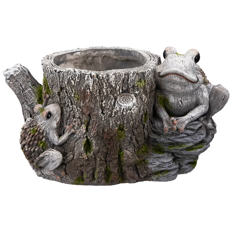 9" Frogs on Tree Stump Outdoor Garden Planter