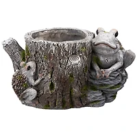 9" Frogs on Tree Stump Outdoor Garden Planter