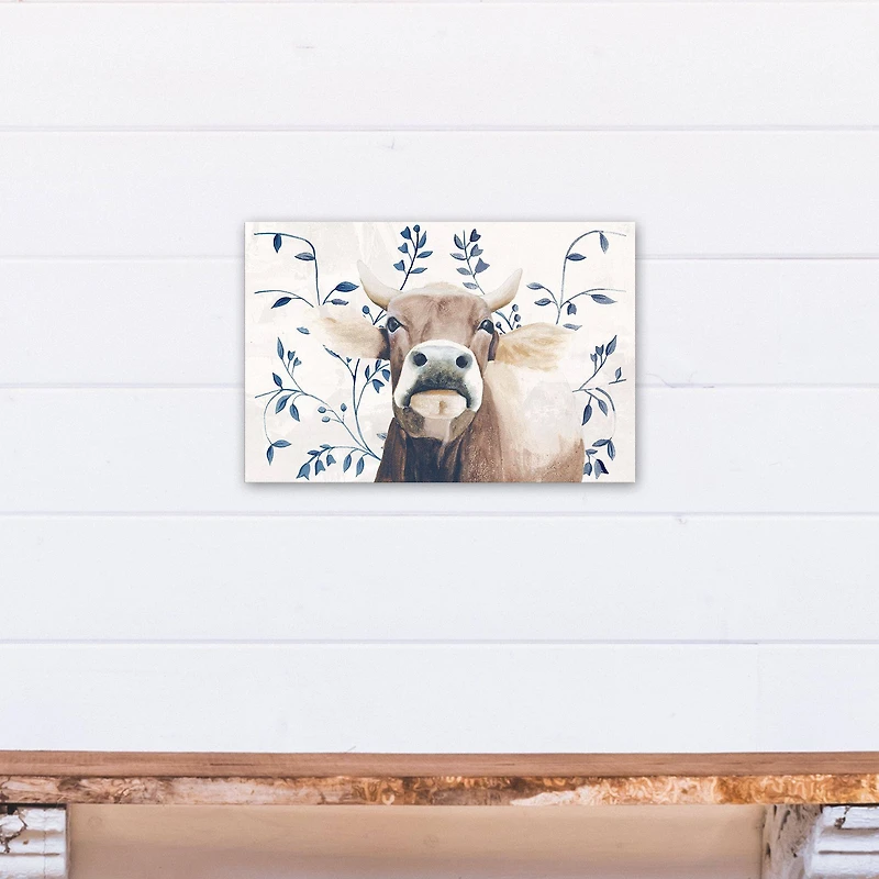 Navy Patterned Cow 12" x 18" Canvas Wall Art