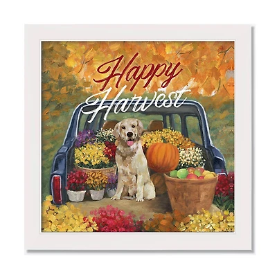 Happy Harvest White Framed Canvas Wall Hanging