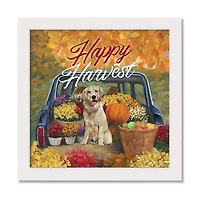Happy Harvest White Framed Canvas Wall Hanging