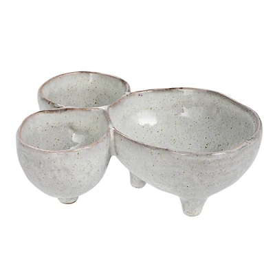 Hello Honey® 8" Cream 3-Section Stoneware Footed Serving Dish