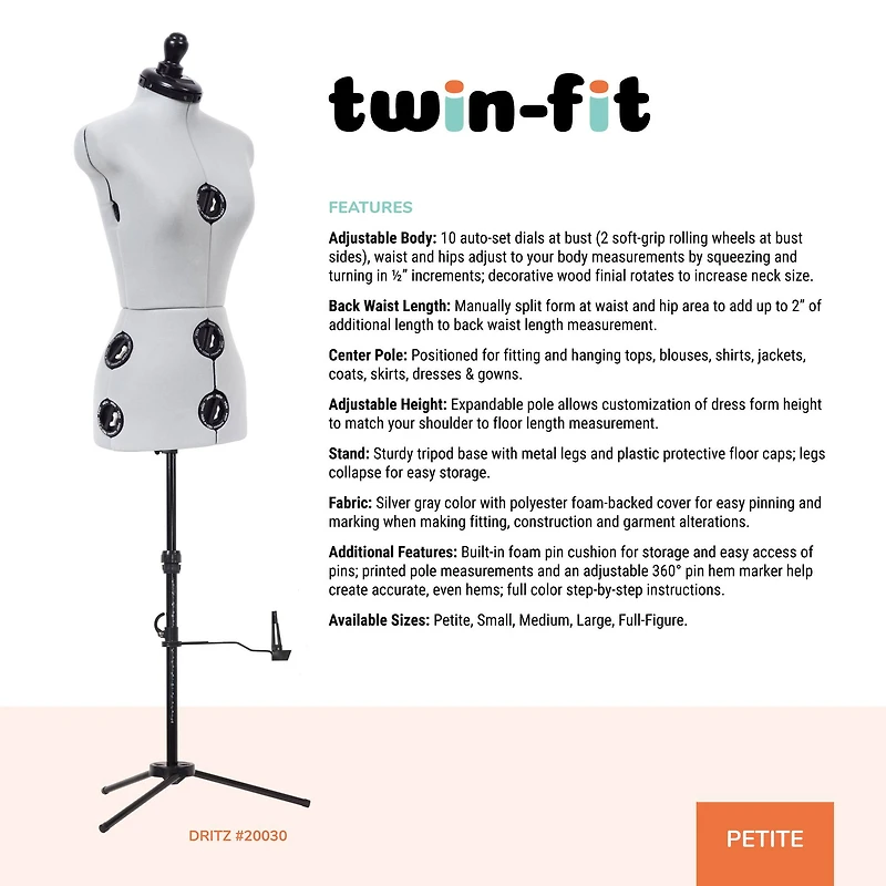 Dritz® Twin-Fit Petite Dress Form with Adjustable Tri-Pod Stand