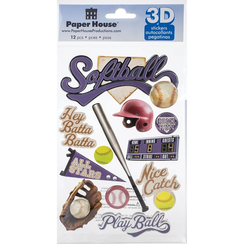 Paper House® Softball 3D Stickers