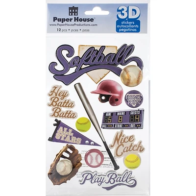 Paper House® Softball 3D Stickers
