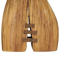 Brown Wood Whale Handmade Tail Sculpture with Metal Band Accents Set