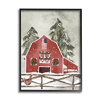 Stupell Industries Snowy Country Barn American Flag Framed Giclee Art