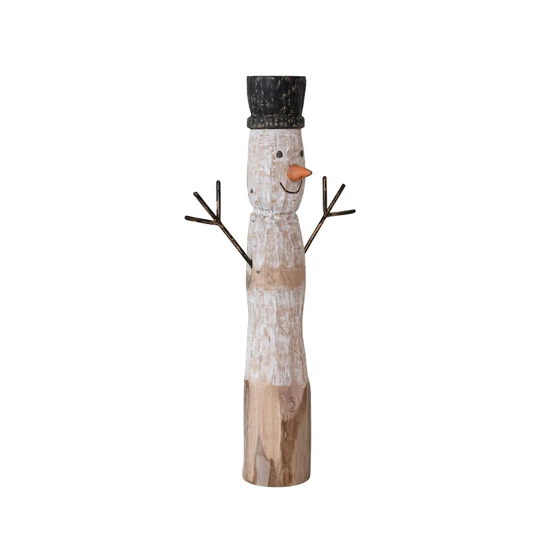 Hello Honey® 20" Snowman Hand-Carved Mango Wood Accent