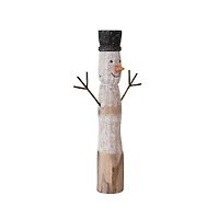 Hello Honey® 20" Snowman Hand-Carved Mango Wood Accent