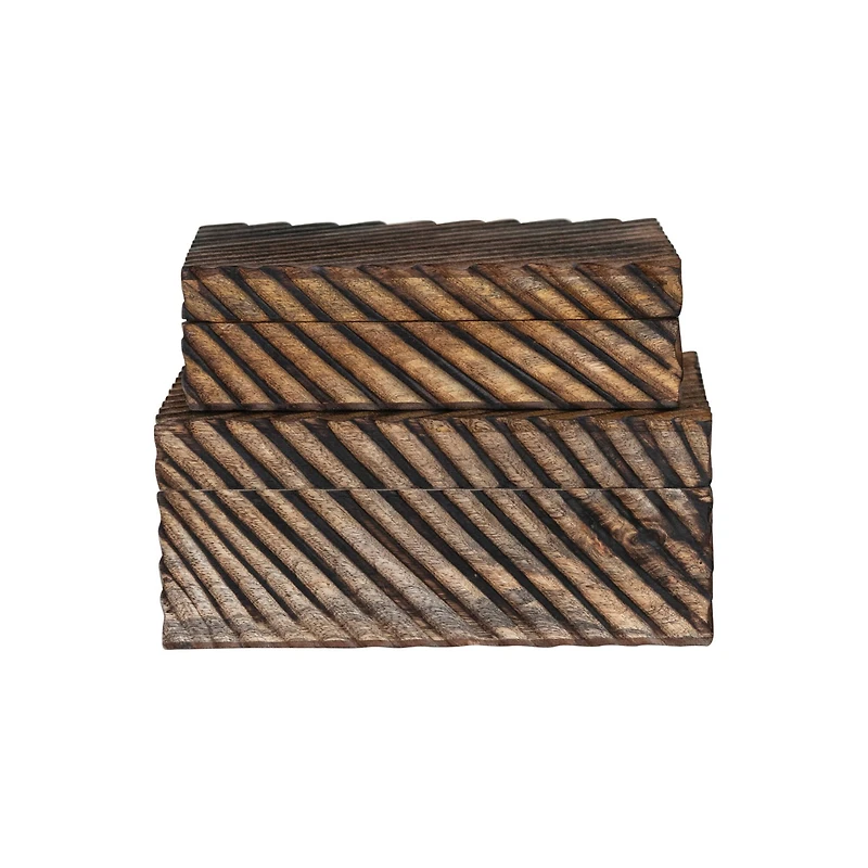 Hello Honey® Burnt Finish Hand Carved Mango Wood Nesting Box Set