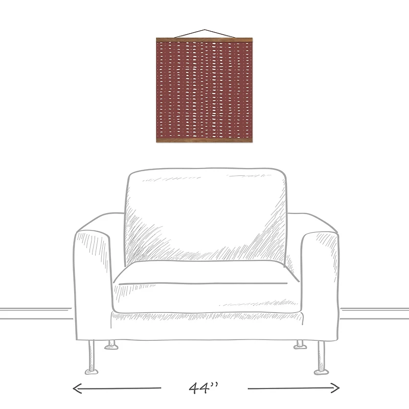 White Dash Dots 16" x 16" Teak Hanging Canvas