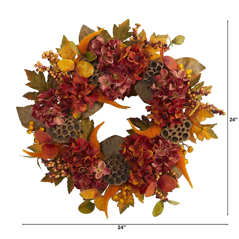 24" Fall Hydrangea, Lotus & Berry Wreath