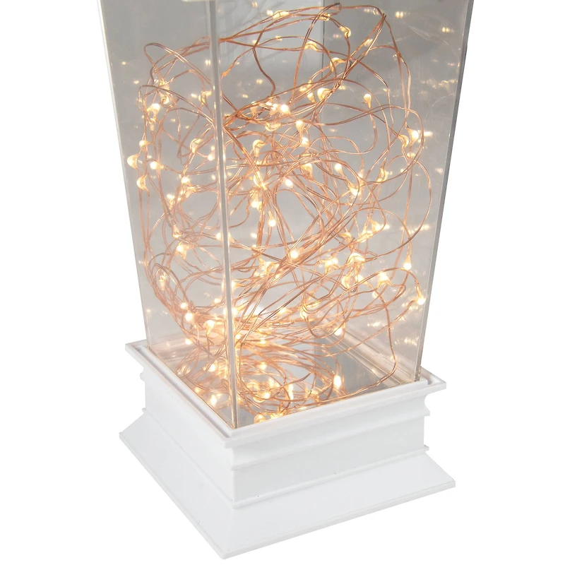 12" Battery Operated White Tapered Lantern with Rice Lights