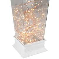 12" Battery Operated White Tapered Lantern with Rice Lights