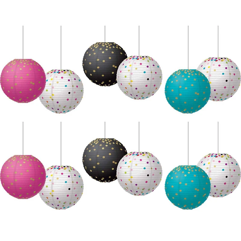 Teacher Created Resources Gold Foil & Confetti 8" Hanging Paper Lanterns, 2 Packs of 6