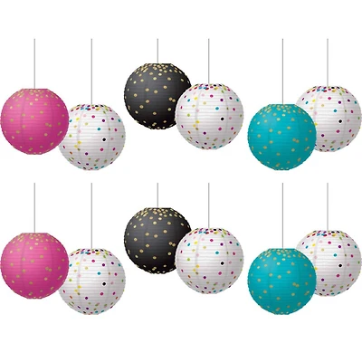 Teacher Created Resources Gold Foil & Confetti 8" Hanging Paper Lanterns, 2 Packs of 6