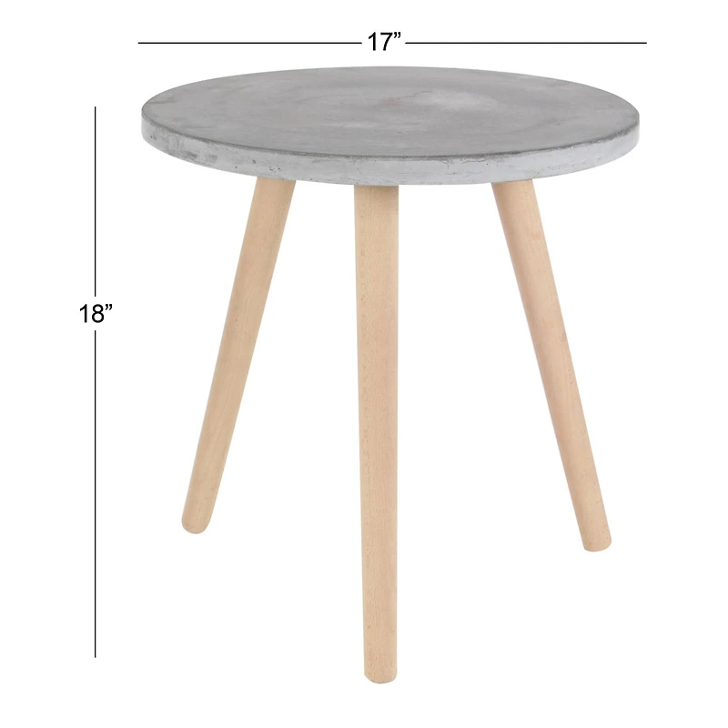 Gray Fiber Clay & Beech Wood Contemporary Accent Table