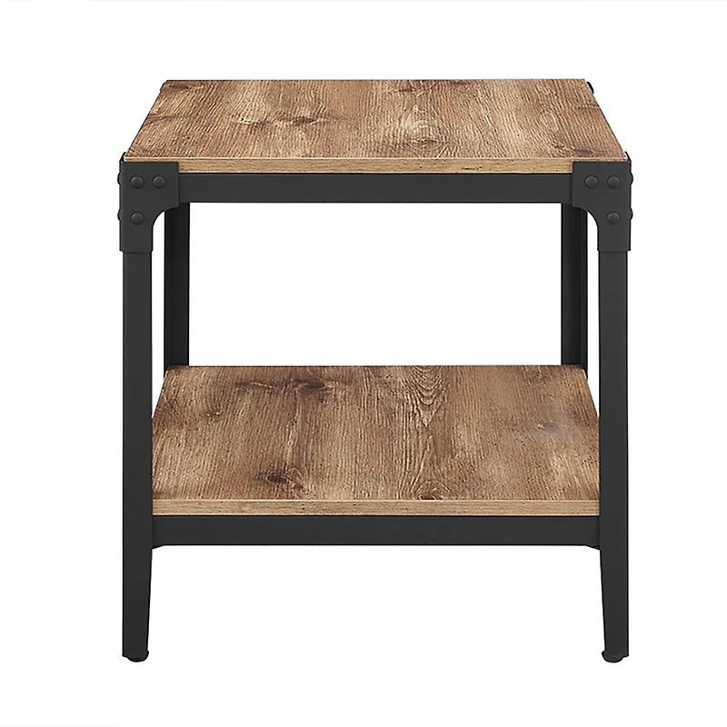 Walker Edison Barnwood Angle Iron Rustic Wood Side Table Set