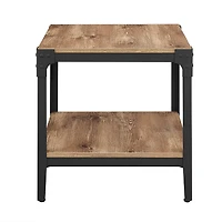 Walker Edison Barnwood Angle Iron Rustic Wood Side Table Set