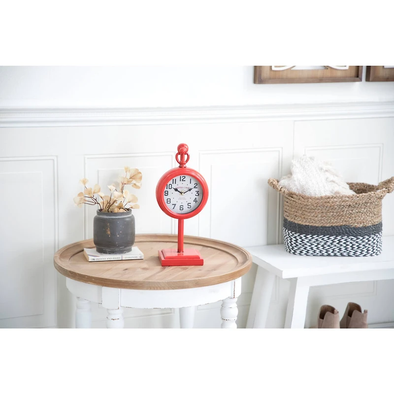 15" Red Metal Hanging Clock