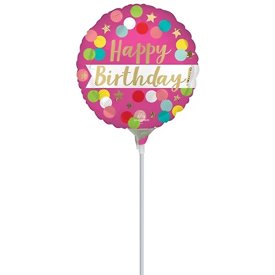 9" Happy Birthday Confetti Foil Balloon Stick