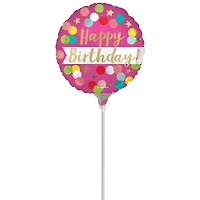 9" Happy Birthday Confetti Foil Balloon Stick