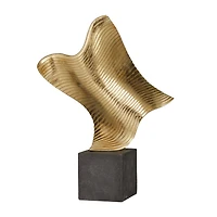 22" Gold Polystone Wave Abstract Sculpture with Black Base