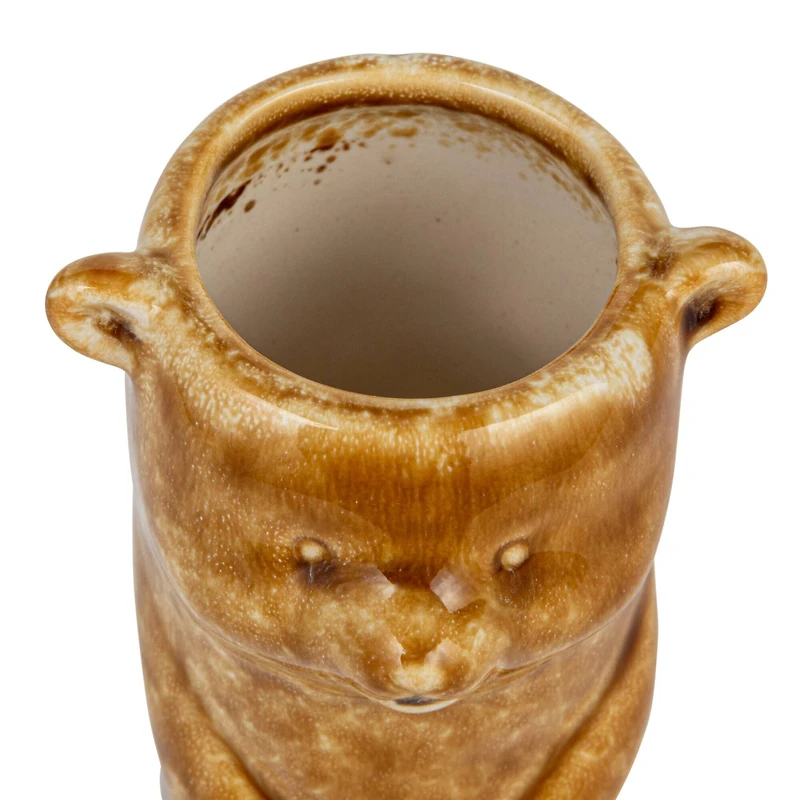 Hello Honey® 7" Brown Reactive Crackle Glaze Stoneware Bear Vase
