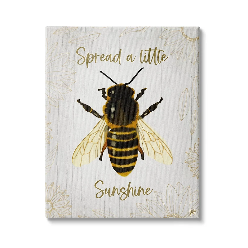 Stupell Industries Spread a Little Sunshine Phrase Country Bumble Bee Canvas Wall Art