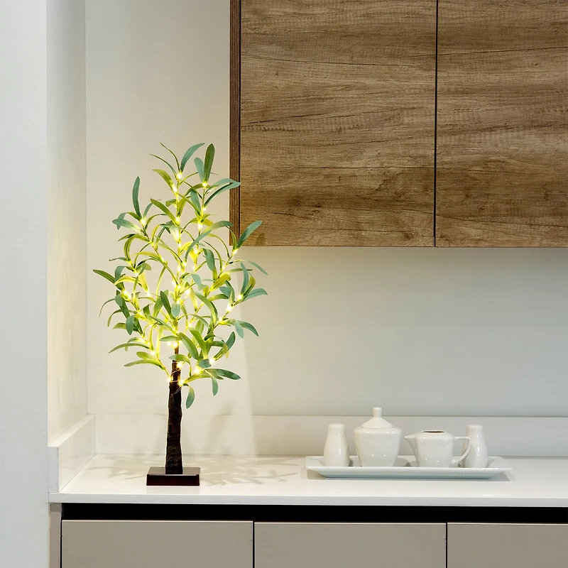 2ft. Pre-Lit Artificial Olive Tree with Warm White LED Lights