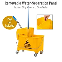 Mind Reader Mop Bucket with Wringer, 5.5 Gallon Upward Press, Plastic Cleaning Bucket with Handle and Wheels, Yellow