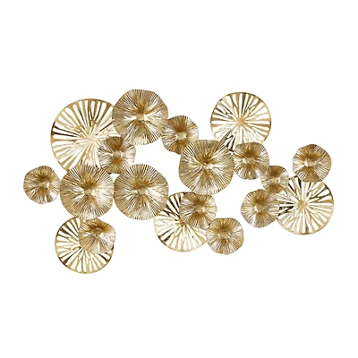 Gold Metal Floral Textured Overlapping Disk Wall Décor with Cutouts