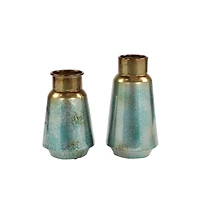 Set of 2 Turquoise Metal Rustic Vase, 15", 12"