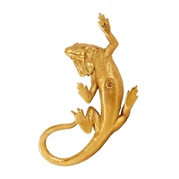 17" Gold Polystone Textured Climbing Lizard Sculpture