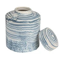 Hello Honey® Blue & White Striped Stoneware Ginger Jar with Reactive Glaze