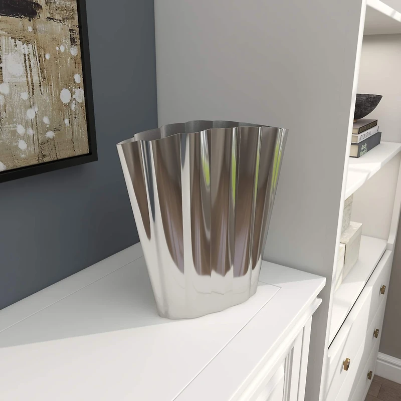 15" Silver Stainless Steel Vase with Zig Zag Edging