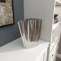 15" Silver Stainless Steel Vase with Zig Zag Edging