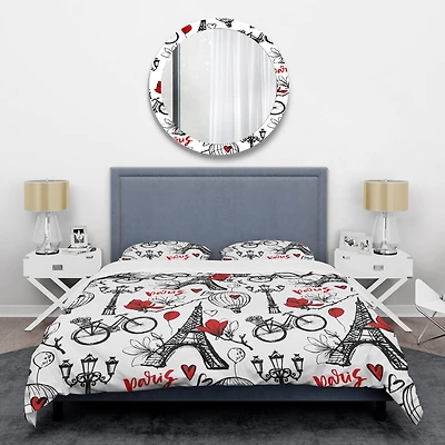 Designart 'Paris Eiffel Red Hearts I' Mid-Century Duvet Cover Set