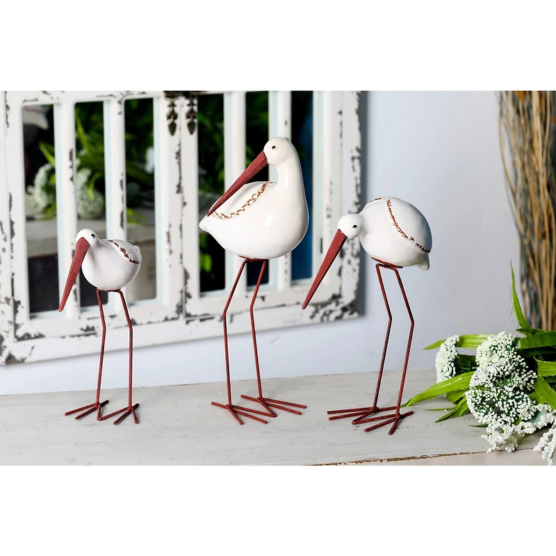 White Stoneware Coastal Birds Sculpture Set