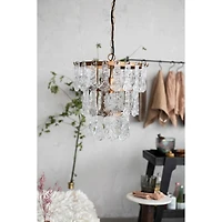 Hello Honey® 13.5" Antique Finish Tiered Metal Chandelier with Organically Shaped Hanging Glass